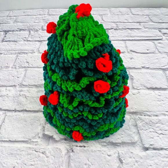Vintage Handmade Crochet Christmas Tree Tabletop Holiday Decor 11"x8" - Picture 3 of 8
